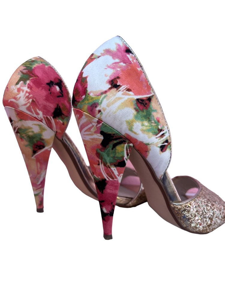 Steve Madden Floral and Gold Glitter Heels