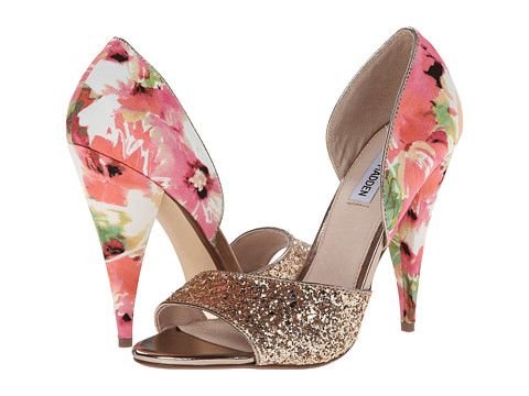 Steve Madden Floral and Gold Glitter Heels